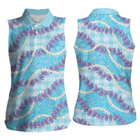 Blue Hawaii Palaka Honohono Pikake Women Sleeveless Polo Shirt Hawaiian Orchid Lei Polynesian Pattern LT14 - Polynesian Pride