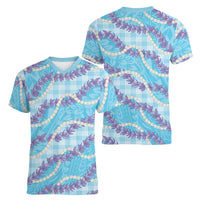 Blue Hawaii Palaka Honohono Pikake Women V-Neck T-Shirt Hawaiian Orchid Lei Polynesian Pattern LT14 - Polynesian Pride