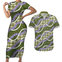 Green Hawaii Palaka Honohono Pikake Couples Matching Short Sleeve Bodycon Dress and Hawaiian Shirt Hawaiian Orchid Lei Polynesian Pattern LT14 Green - Polynesian Pride