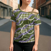 Green Hawaii Palaka Honohono Pikake Cross Shoulder Shirt Hawaiian Orchid Lei Polynesian Pattern - Polynesian Pride