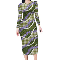 Green Hawaii Palaka Honohono Pikake Family Matching Long Sleeve Bodycon Dress and Hawaiian Shirt Hawaiian Orchid Lei Polynesian Pattern LT14 Green - Polynesian Pride