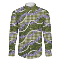 Green Hawaii Palaka Honohono Pikake Family Matching Puletasi and Hawaiian Shirt Hawaiian Orchid Lei Polynesian Pattern LT14 Dad's Shirt - Long Sleeve Green - Polynesian Pride