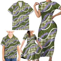 Green Hawaii Palaka Honohono Pikake Family Matching Short Sleeve Bodycon Dress and Hawaiian Shirt Hawaiian Orchid Lei Polynesian Pattern LT14 - Polynesian Pride