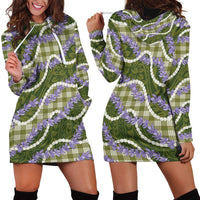 Green Hawaii Palaka Honohono Pikake Hoodie Dress Hawaiian Orchid Lei Polynesian Pattern LT14 - Polynesian Pride
