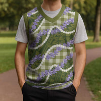 Green Hawaii Palaka Honohono Pikake Christmas Knitted V-Neck Vest Hawaiian Orchid Lei Polynesian Pattern LT14 - Polynesian Pride