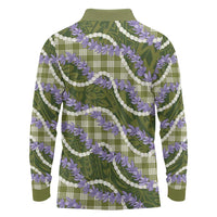 Green Hawaii Palaka Honohono Pikake Long Sleeve Polo Shirt Hawaiian Orchid Lei Polynesian Pattern LT14 - Polynesian Pride