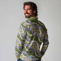 Green Hawaii Palaka Honohono Pikake Long Sleeve Polo Shirt Hawaiian Orchid Lei Polynesian Pattern LT14 - Polynesian Pride