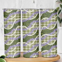 Green Hawaii Palaka Honohono Pikake Skinny Tumbler Hawaiian Orchid Lei Polynesian Pattern LT14 - Polynesian Pride