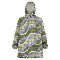 Green Hawaii Palaka Honohono Pikake Wearable Blanket Hoodie Hawaiian Orchid Lei Polynesian Pattern LT14 One Size Green - Polynesian Pride