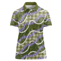 Green Hawaii Palaka Honohono Pikake Women Polo Shirt Hawaiian Orchid Lei Polynesian Pattern LT14 Female Green - Polynesian Pride
