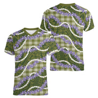 Green Hawaii Palaka Honohono Pikake Women V-Neck T-Shirt Hawaiian Orchid Lei Polynesian Pattern LT14 - Polynesian Pride