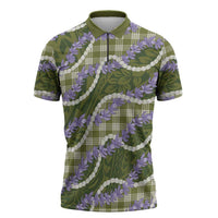 Green Hawaii Palaka Honohono Pikake Zipper Polo Shirt Hawaiian Orchid Lei Polynesian Pattern LT14 Green - Polynesian Pride
