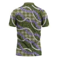 Green Hawaii Palaka Honohono Pikake Zipper Polo Shirt Hawaiian Orchid Lei Polynesian Pattern LT14 - Polynesian Pride