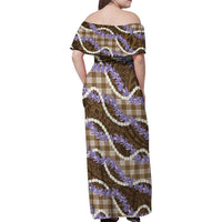 Brown Hawaii Palaka Honohono Pikake Family Matching Off Shoulder Maxi Dress and Hawaiian Shirt Hawaiian Orchid Lei Polynesian Pattern LT14 - Polynesian Pride