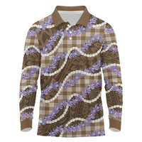 Brown Hawaii Palaka Honohono Pikake Long Sleeve Polo Shirt Hawaiian Orchid Lei Polynesian Pattern LT14 Brown - Polynesian Pride