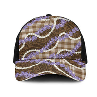 Brown Hawaii Palaka Honohono Pikake Mesh Trucker Cap Hawaiian Orchid Lei Polynesian Pattern - Polynesian Pride