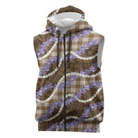 Brown Hawaii Palaka Honohono Pikake Sleeveless Zip Hoodie Hawaiian Orchid Lei Polynesian Pattern LT14 Brown - Polynesian Pride