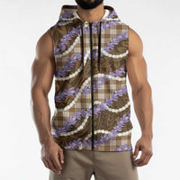 Brown Hawaii Palaka Honohono Pikake Sleeveless Zip Hoodie Hawaiian Orchid Lei Polynesian Pattern LT14 - Polynesian Pride