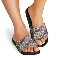 Brown Hawaii Palaka Honohono Pikake Slide Sandals Hawaiian Orchid Lei Polynesian Pattern - Polynesian Pride