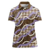 Brown Hawaii Palaka Honohono Pikake Women Polo Shirt Hawaiian Orchid Lei Polynesian Pattern LT14 Female Brown - Polynesian Pride