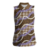 Brown Hawaii Palaka Honohono Pikake Women Sleeveless Polo Shirt Hawaiian Orchid Lei Polynesian Pattern LT14 Female Brown - Polynesian Pride