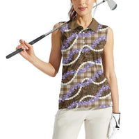 Brown Hawaii Palaka Honohono Pikake Women Sleeveless Polo Shirt Hawaiian Orchid Lei Polynesian Pattern LT14 - Polynesian Pride