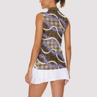 Brown Hawaii Palaka Honohono Pikake Women Sleeveless Polo Shirt Hawaiian Orchid Lei Polynesian Pattern LT14 - Polynesian Pride