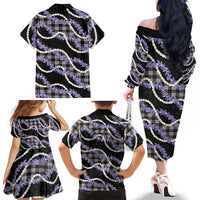 Black Hawaii Palaka Honohono Pikake Family Matching Off The Shoulder Long Sleeve Dress and Hawaiian Shirt Hawaiian Orchid Lei Polynesian Pattern LT14 - Polynesian Pride