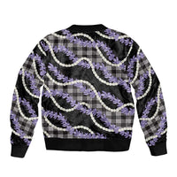Black Hawaii Palaka Honohono Pikake Sleeve Zip Bomber Jacket Hawaiian Orchid Lei Polynesian Pattern - Polynesian Pride