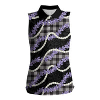Black Hawaii Palaka Honohono Pikake Women Sleeveless Polo Shirt Hawaiian Orchid Lei Polynesian Pattern LT14 Female Black - Polynesian Pride