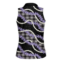 Black Hawaii Palaka Honohono Pikake Women Sleeveless Polo Shirt Hawaiian Orchid Lei Polynesian Pattern LT14 - Polynesian Pride