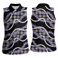 Black Hawaii Palaka Honohono Pikake Women Sleeveless Polo Shirt Hawaiian Orchid Lei Polynesian Pattern LT14 - Polynesian Pride