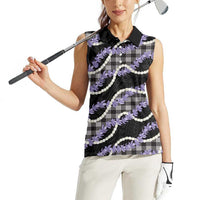 Black Hawaii Palaka Honohono Pikake Women Sleeveless Polo Shirt Hawaiian Orchid Lei Polynesian Pattern LT14 - Polynesian Pride