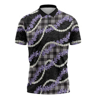 Black Hawaii Palaka Honohono Pikake Zipper Polo Shirt Hawaiian Orchid Lei Polynesian Pattern - Polynesian Pride