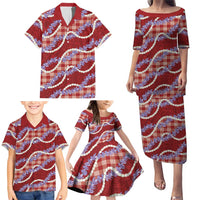 Red Hawaii Palaka Honohono Pikake Family Matching Puletasi and Hawaiian Shirt Hawaiian Orchid Lei Polynesian Pattern LT14 - Polynesian Pride