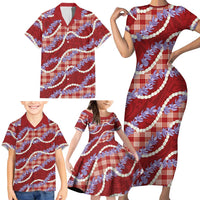 Red Hawaii Palaka Honohono Pikake Family Matching Short Sleeve Bodycon Dress and Hawaiian Shirt Hawaiian Orchid Lei Polynesian Pattern LT14 - Polynesian Pride