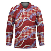 Red Hawaii Palaka Honohono Pikake Hockey Jersey Hawaiian Orchid Lei Polynesian Pattern - Polynesian Pride