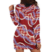 Red Hawaii Palaka Honohono Pikake Hoodie Dress Hawaiian Orchid Lei Polynesian Pattern LT14 - Polynesian Pride