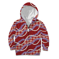 Red Hawaii Palaka Honohono Pikake Kid Hoodie Hawaiian Orchid Lei Polynesian Pattern - Polynesian Pride