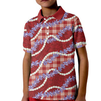 Red Hawaii Palaka Honohono Pikake Kid Polo Shirt Hawaiian Orchid Lei Polynesian Pattern - Polynesian Pride