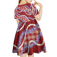 Red Hawaii Palaka Honohono Pikake Kid Short Sleeve Dress Hawaiian Orchid Lei Polynesian Pattern - Polynesian Pride