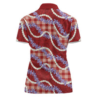 Red Hawaii Palaka Honohono Pikake Women Polo Shirt Hawaiian Orchid Lei Polynesian Pattern LT14 - Polynesian Pride