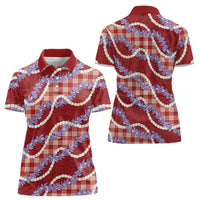 Red Hawaii Palaka Honohono Pikake Women Polo Shirt Hawaiian Orchid Lei Polynesian Pattern LT14 - Polynesian Pride