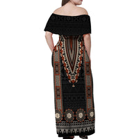 Bula Fiji Dashiki Vintage Fijian Masi Tapa Pattern Family Matching Off Shoulder Maxi Dress and Hawaiian Shirt LT14 - Polynesian Pride