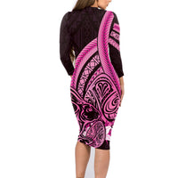 Pink Polynesia Easter Day Family Matching Long Sleeve Bodycon Dress and Hawaiian Shirt Eggs With Bunny Polynesian Pattern