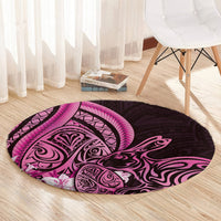 Pink Polynesia Easter Day Round Carpet Eggs With Bunny Polynesian Pattern