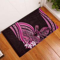 Pink Polynesia Easter Day Rubber Doormat Eggs With Bunny Polynesian Pattern