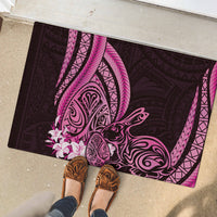Pink Polynesia Easter Day Rubber Doormat Eggs With Bunny Polynesian Pattern