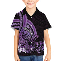 Purple Polynesia Easter Day Family Matching Tank Maxi Dress and Hawaiian Shirt Eggs With Bunny Polynesian Pattern