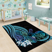 Turquoise Polynesia Easter Day Area Rug Eggs With Bunny Polynesian Pattern